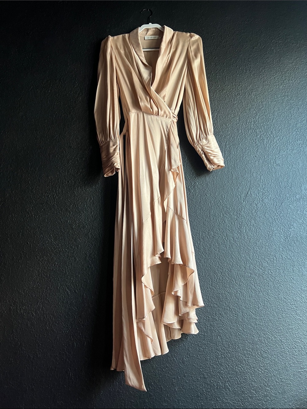 Zimmermann Silk Champagne Wrap Ruffle Maxi Dress